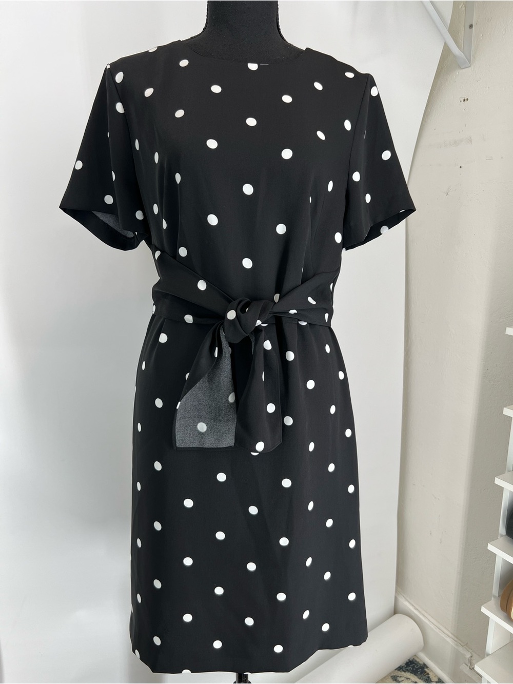 Ann Taylor‎ Black Polka Dot Tie-Waist Dress